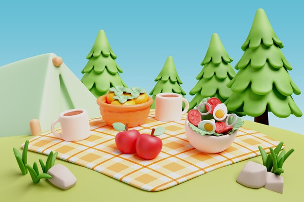 3d rendering of picnic illustration