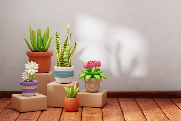 मुफ़्त PSD 3d rendering of plants and trees still life