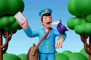 Free PSD 3d rendering of postman character