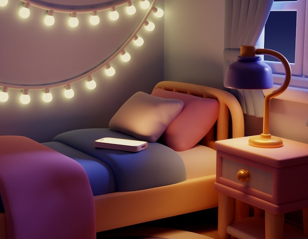 3d rendering of room at night