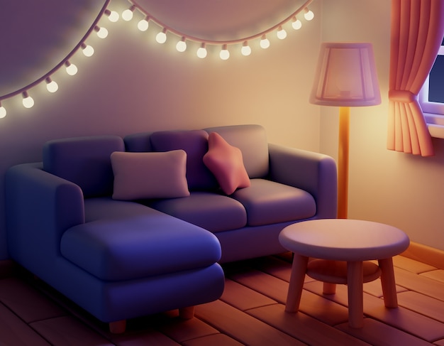 3d rendering of room at night
