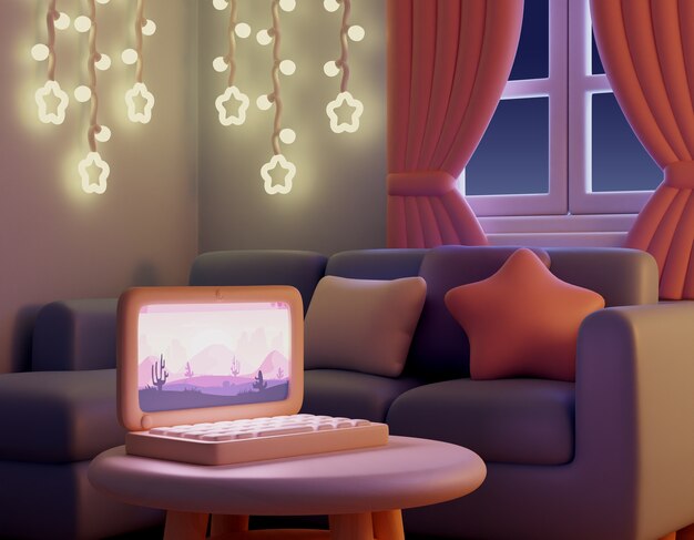3D-рендеринг комнаты ночью