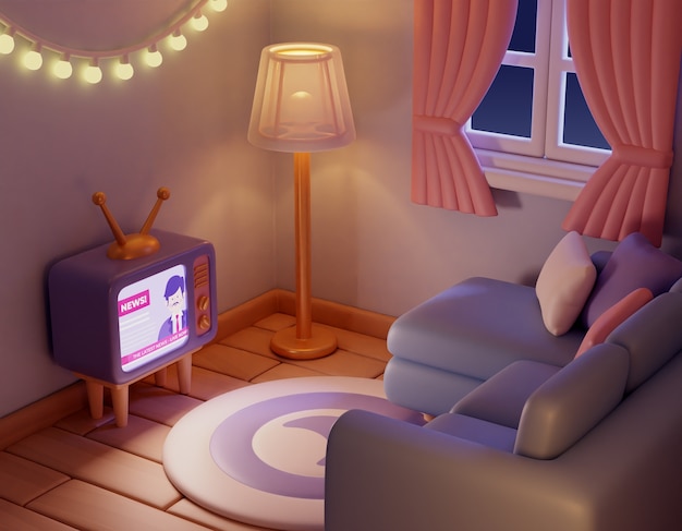 Free PSD 3d rendering of room at night