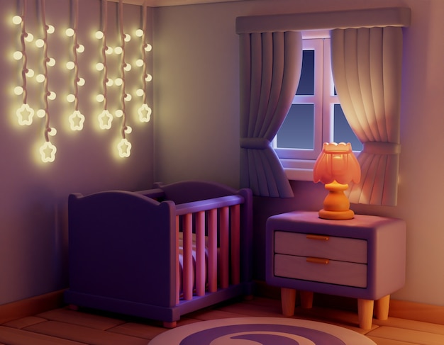 Free PSD 3d rendering of room at night