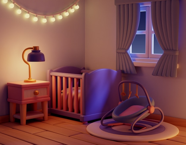3d rendering of room at night