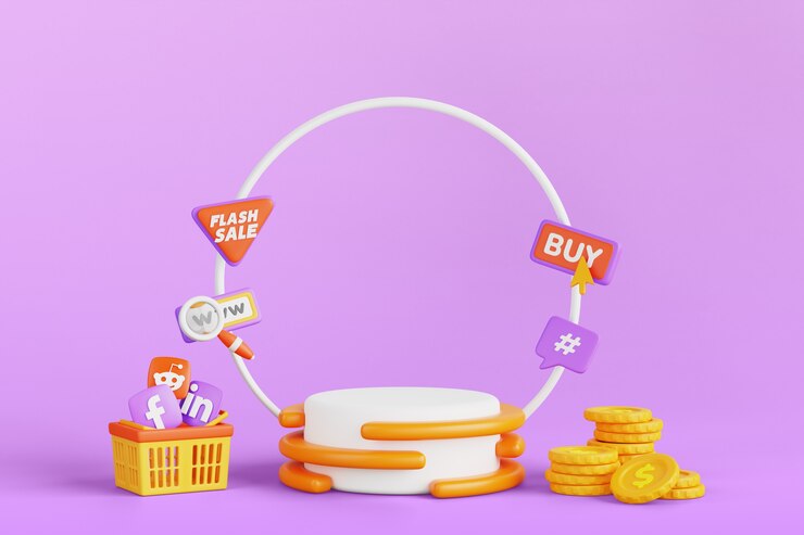 मुफ़्त PSD 3d rendering of sales and marketing podium background