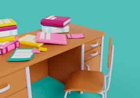 Free PSD 3d rendering of school supplies still life