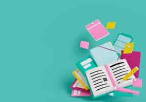 Free PSD 3d rendering of school supplies still life