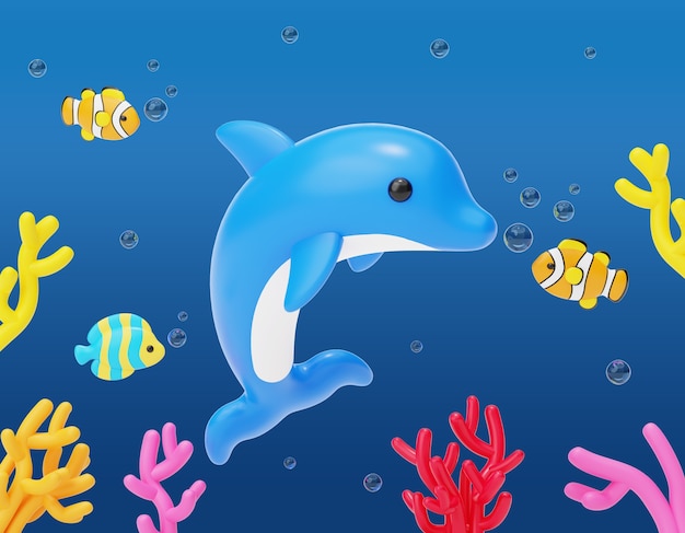 Free PSD 3d rendering of sea life illustration
