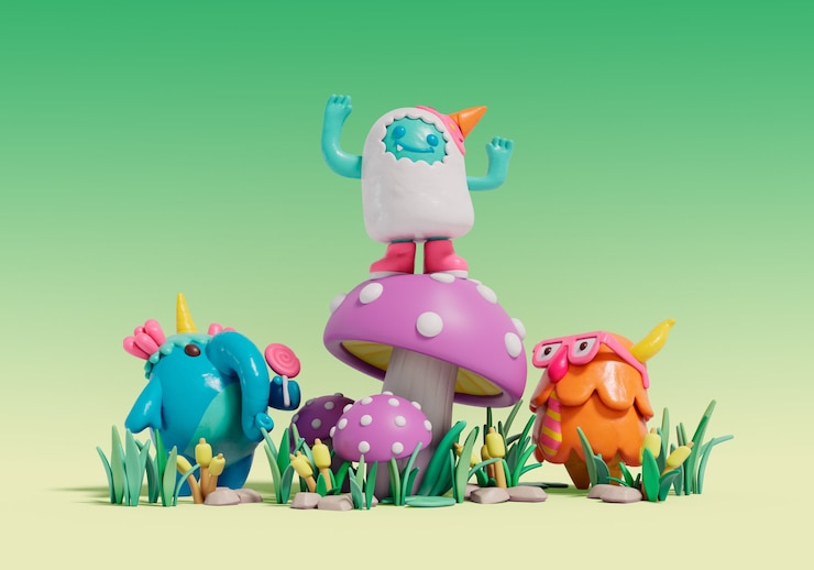 Free PSD 3d rendering of still life monsters
