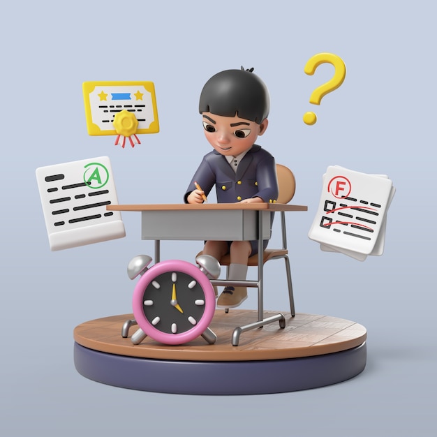 3d rendering of  student boy pose
