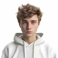 Free PSD 3d rendering of a teenage boy in a white hoodie isolated on white background