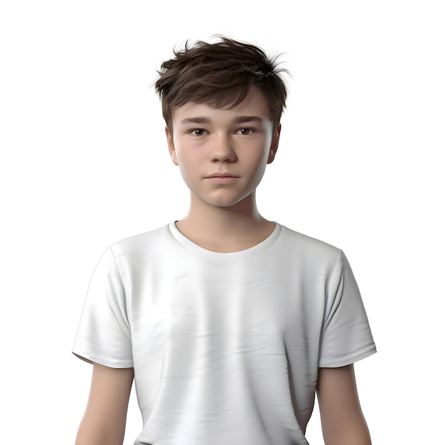 3d rendering of a teenage boy in a white t shirt
