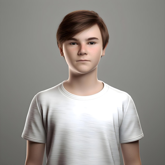 Free PSD 3d rendering of a teenage boy in a white t shirt