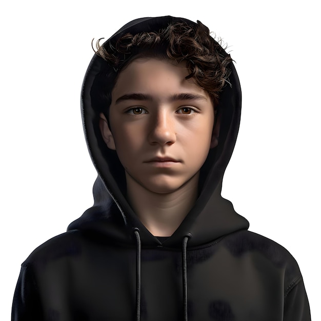 PSD gratuito rendering 3d di un adolescente con un cappuccio nero isolato su sfondo bianco