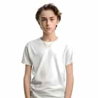 Free PSD 3d rendering of a teenager boy in a white t shirt isolated on white background