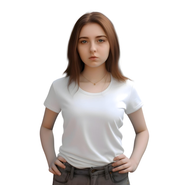 Free PSD 3d rendering of a teenager girl in blank white t shirt