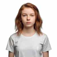 Free PSD 3d rendering of a teenager girl in a white t shirt isolated on white background