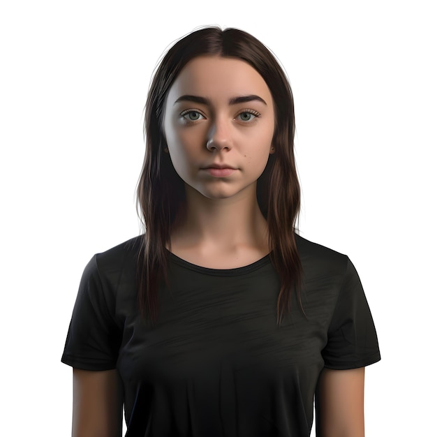 3d rendering of a teenager girl with a sad expression isolated on white background