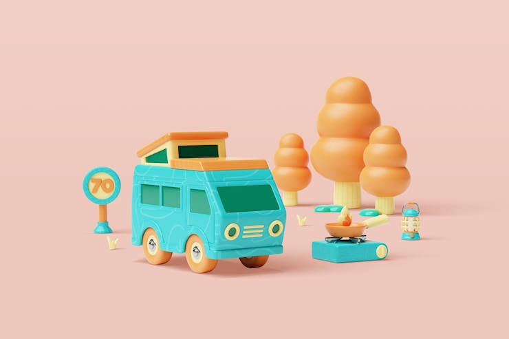 Free PSD 3d rendering of travel still life