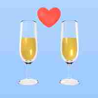 Free PSD 3d rendering of valentine's day champagne icon