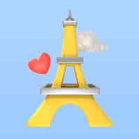 Free PSD 3d rendering of valentine's day eiffel tower icon