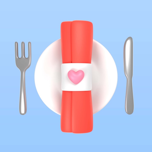 3d rendering of valentine's day fork and knife icon