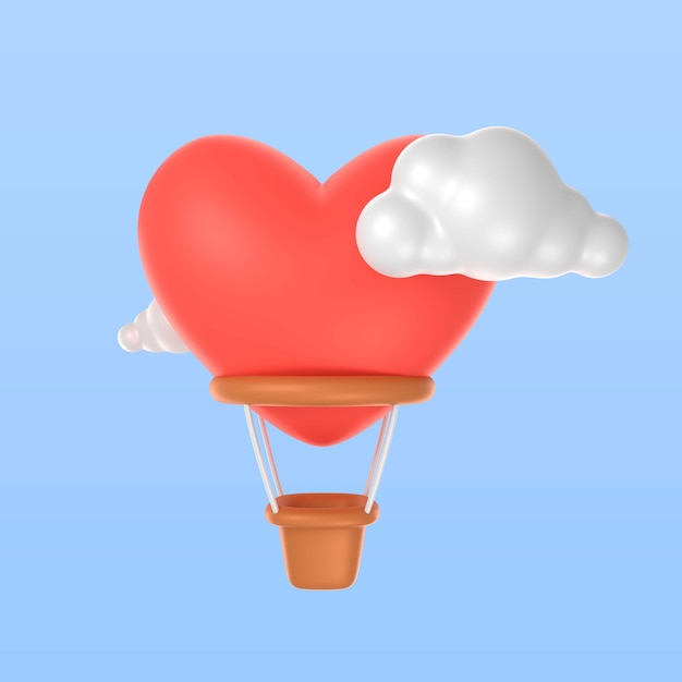 3d rendering of valentine's day hot air balloon icon