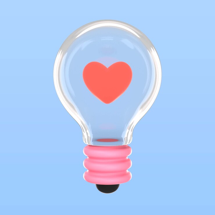 मुफ़्त PSD 3d rendering of valentine's day light bulb icon