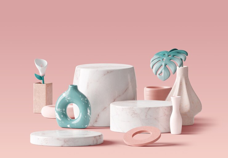 無料PSD 3d レンダリングの花瓶の販売ポディウム