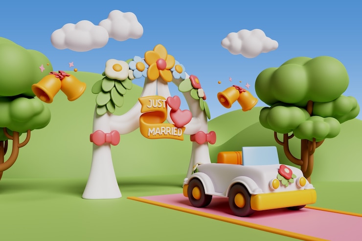 免費 PSD 3d 婚禮插圖的製作過程