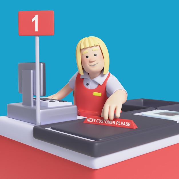 Free PSD 3d rendering of woman cashier