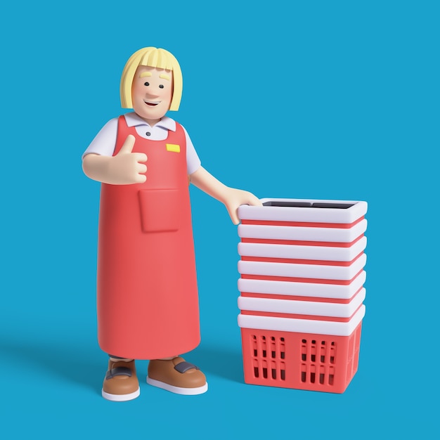 Free PSD 3d rendering of woman cashier