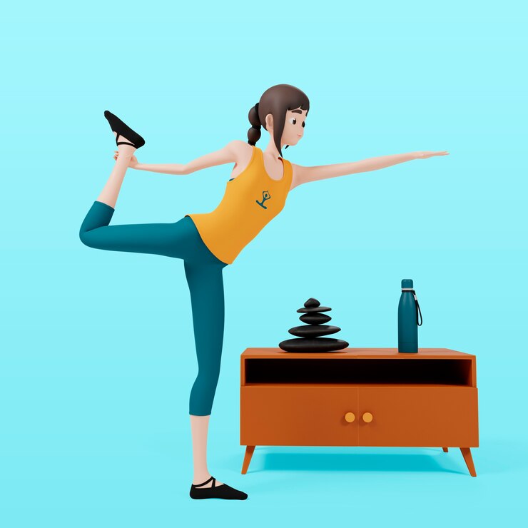 मुफ़्त PSD 3d rendering of woman doing yoga