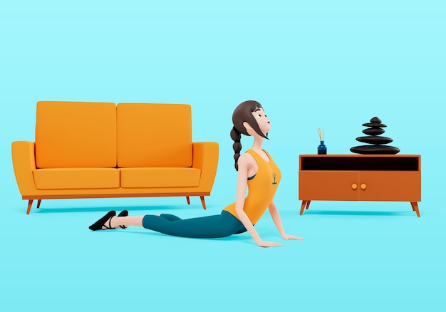 Free PSD 3d rendering of woman doing yoga