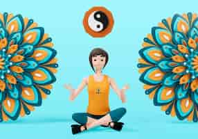 Free PSD 3d rendering of woman doing yoga