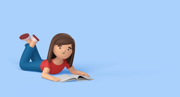 女性の読書の3Dレンダリング