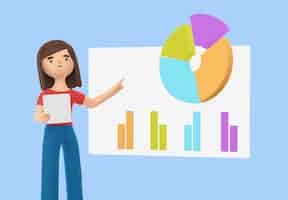 Free PSD 3d rendering of woman with charts