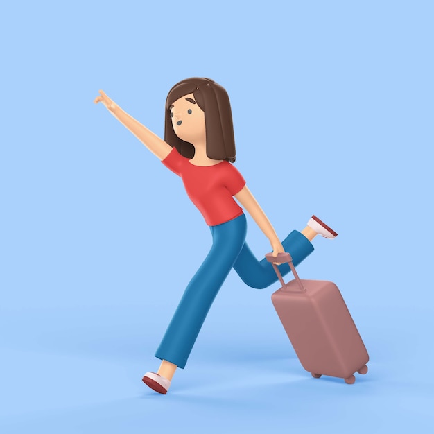 Free PSD 3d rendering of woman with luggage