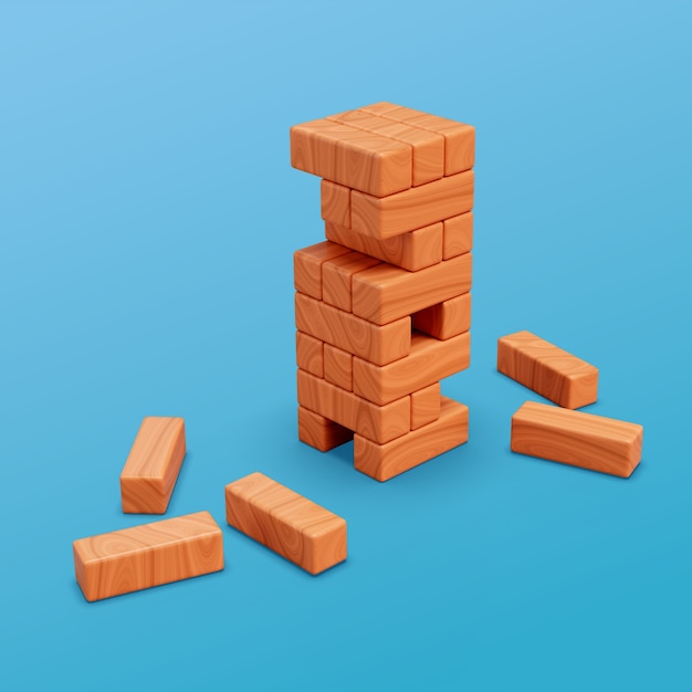 3d rendering of wooden block tower