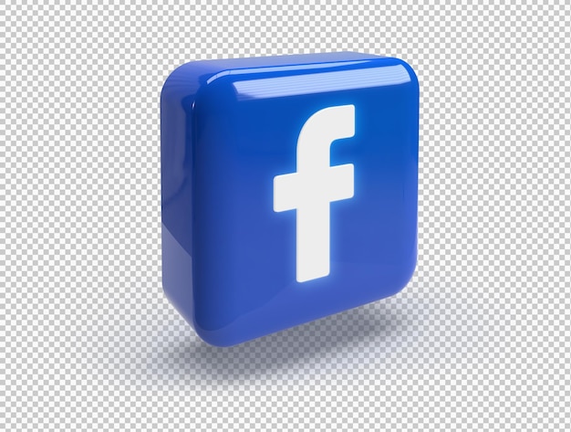 光沢のあるFacebookのロゴが付いた3Dの丸い正方形