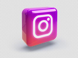 Бесплатный PSD 3d-квадрат с закругленными углами и глянцевым логотипом instagram