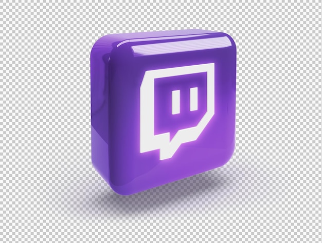 광택 있는 Twitch 로고가 있는 3D 둥근 사각형