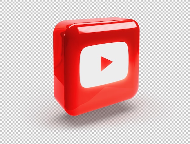 無料PSD 光沢のあるyoutubeロゴ付きの3d丸みを帯びた正方形