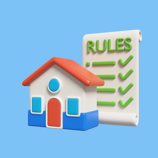 PSD gratuito icona delle regole 3d con casa ed elenco