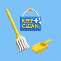 Free PSD 3d rules icon with keep clean sign and broom