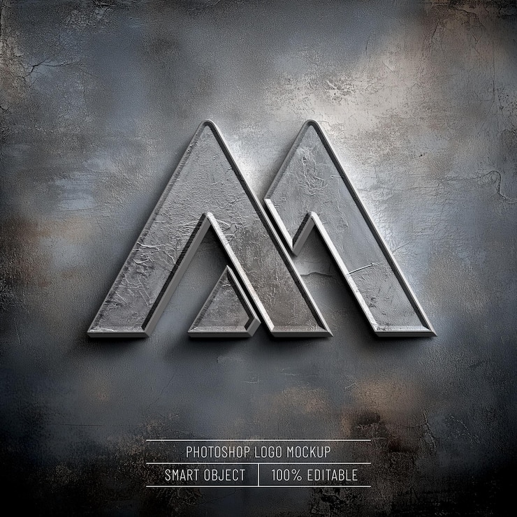 Free PSD 3d silver metal logo mockup on textured background