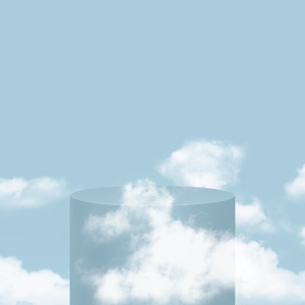 3D simple product podium psd with clouds on blue background