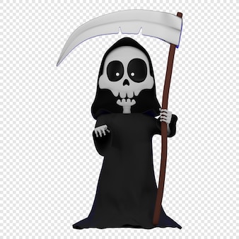 3d skeleton in black hooded cloak with a scythe in hand death with a scythe angel of death