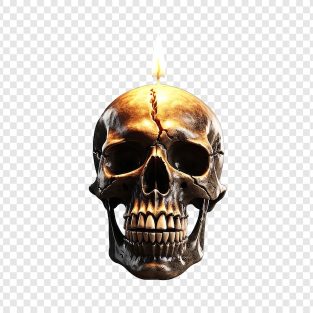 Бесплатный PSD 3d череп с горящей свечой праздник хэллоуина изолирован на прозрачном фоне